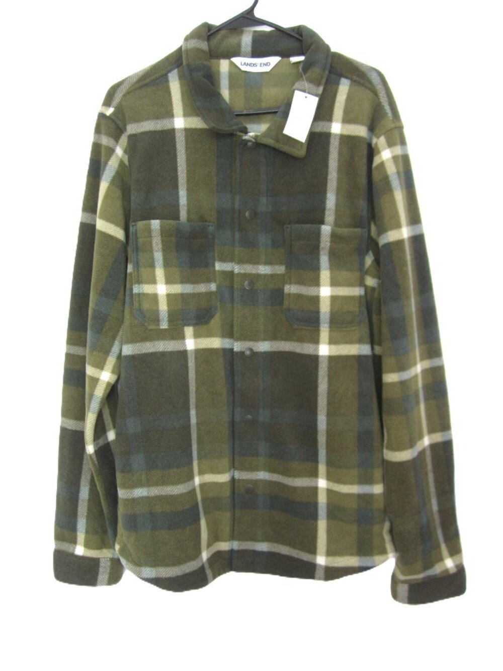Lands' End New $80 Size LT 42 44 Mens AnyWeather Fleece Shirt Jacket Green Plaid